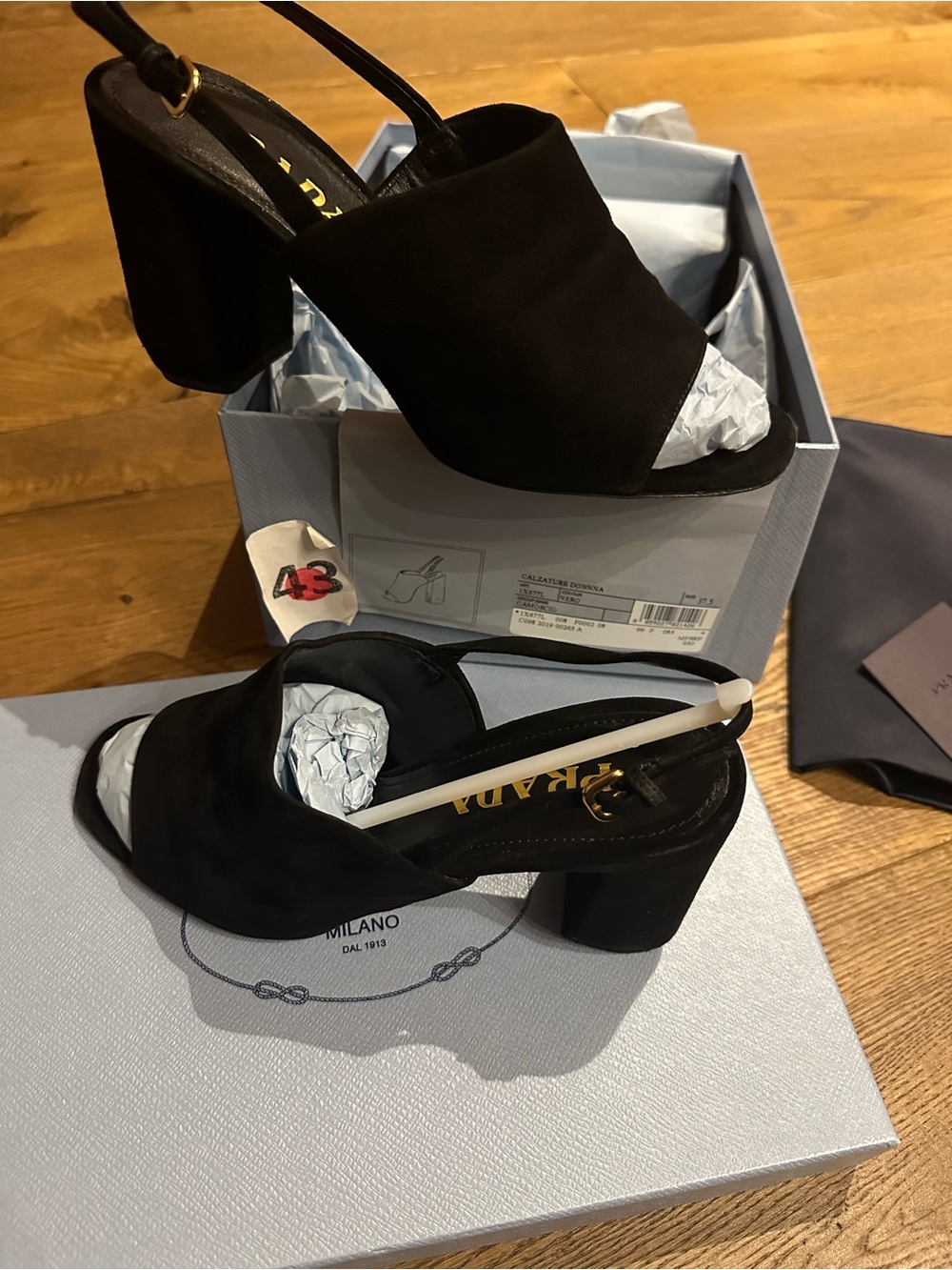 Prada Black Suede Ankle-Strap Block Heels - Picture 9 of 15